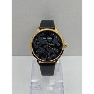 Kate Spade Metro Floral Black Dial Gold Quartz Womens Watch New Battery Leather
